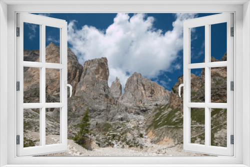 Fototapeta Naklejka Na Ścianę Okno 3D - Summer view of Catinaccio mountain massif, Dolomites, Vigo di Fassa village, Trentino, Italy