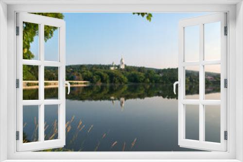Fototapeta Naklejka Na Ścianę Okno 3D - landscape with lake, church, river