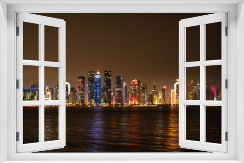 Fototapeta Naklejka Na Ścianę Okno 3D - Doha Skyline bei Nacht