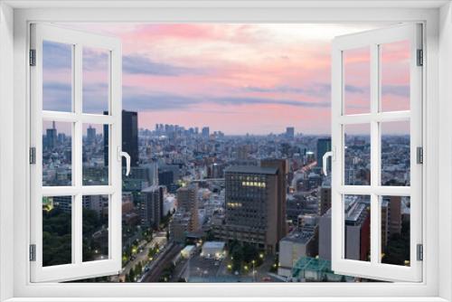 Fototapeta Naklejka Na Ścianę Okno 3D - 夕暮れの文京区から見た新宿区方面のビル群