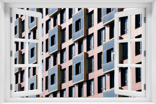 Fototapeta Naklejka Na Ścianę Okno 3D - Exterior of modern architecture in the city center. Construction abstract background. Detail of the facade with windows.