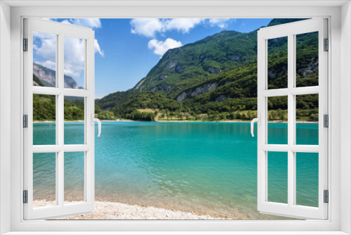 Fototapeta Naklejka Na Ścianę Okno 3D - Panorama of Lake Tenno surrounded by Italian mountains with turqoise water
