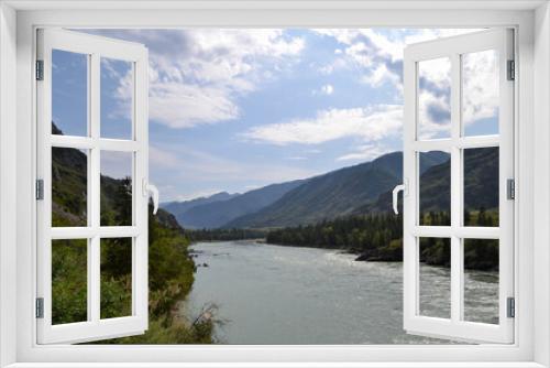 Fototapeta Naklejka Na Ścianę Okno 3D - A beautiful view of the Altai mountains and the Katun river flowing into the distance