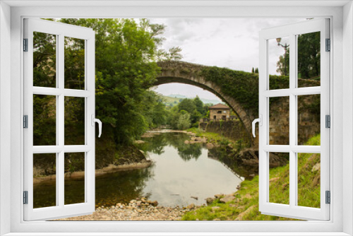 Fototapeta Naklejka Na Ścianę Okno 3D - puente romano de piedra sobre el río