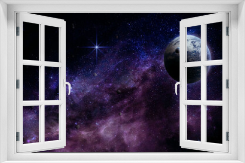 Fototapeta Naklejka Na Ścianę Okno 3D - abstract space 3d illustration, 3d image, beautiful planet in a bright nebula of stars in space, background