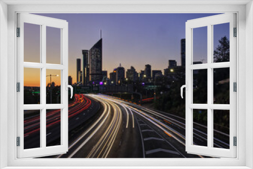 Fototapeta Naklejka Na Ścianę Okno 3D - Brisbane City skyline sunset light trails 