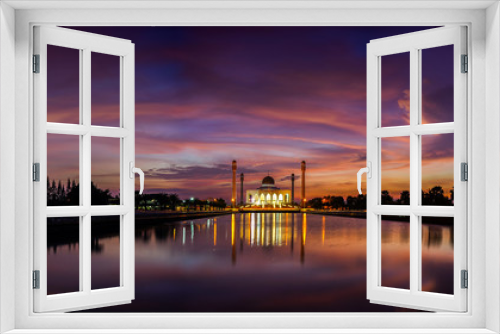 Fototapeta Naklejka Na Ścianę Okno 3D - Landscape of beautiful sunset sky at Central Mosque, Songkhla province, Southern of Thailand.Travel and tourism outdoor