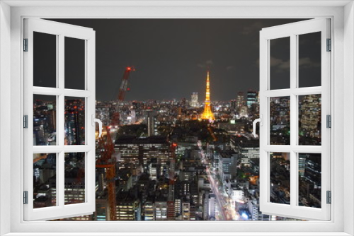 Fototapeta Naklejka Na Ścianę Okno 3D - Tokyo at Nigh view of Tokyo tower, Tokyo city skyline, Tokyo Japan