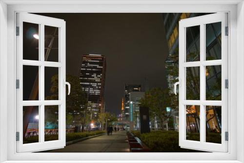 Fototapeta Naklejka Na Ścianę Okno 3D - Night view of the business district in Tokyo Japan
