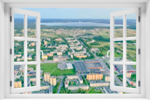 Fototapeta Naklejka Na Ścianę Okno 3D - Traditional lithuanian block houses and neighborhood from aerial perspective in a city of Siauliai.