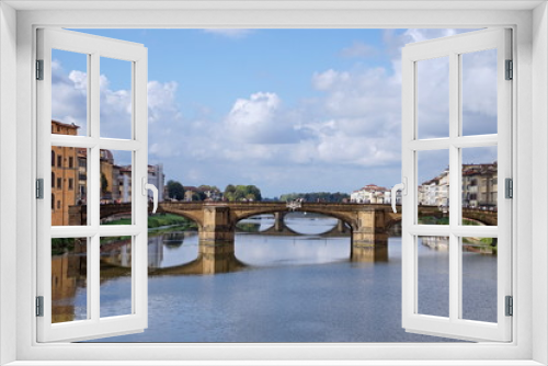 Fototapeta Naklejka Na Ścianę Okno 3D - Arno River with Ponte Santa Trinita from Ponte Vecchio. Florence, Italy. The oldest elliptic arch bridge in the world.