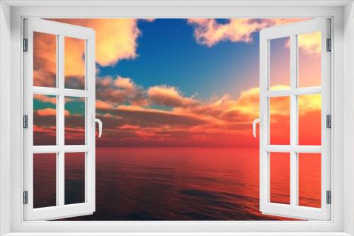 Fototapeta Naklejka Na Ścianę Okno 3D - Beautiful ocean sunset, sea sunset panorama, sun over water, 3D rendering