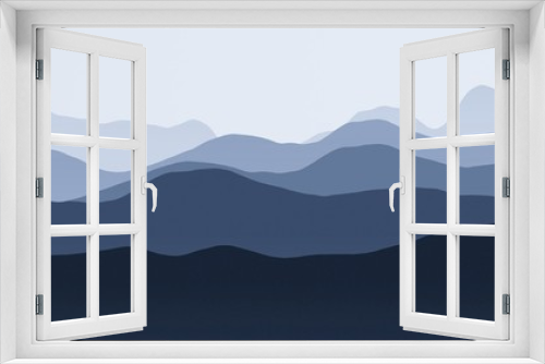 Fototapeta Naklejka Na Ścianę Okno 3D - artistic blue hills ridges nature mountainscape - flat digital drawn texture background illustration