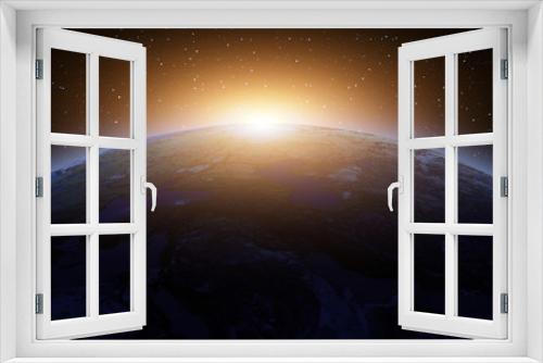 Fototapeta Naklejka Na Ścianę Okno 3D - Planet Earth with a star space and sunset view 3d render illustration