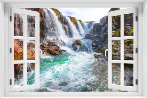 Fototapeta Naklejka Na Ścianę Okno 3D - Charming view of  Kolufossar waterfall at summer sunny day.