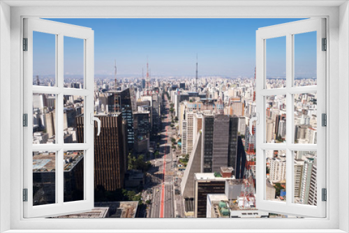Fototapeta Naklejka Na Ścianę Okno 3D - Aerial view of Avenida Paulista (Paulista avenue) in Sao Paulo city, Brazil