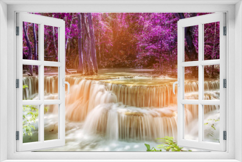 Fototapeta Naklejka Na Ścianę Okno 3D - beautiful waterfall, forest background, landscape
