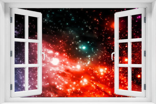 Fototapeta Naklejka Na Ścianę Okno 3D - Fictitious colorful star field with nebulae, sparkling stars, suns and galaxies - 3d illustration