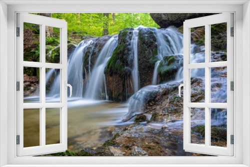 Fototapeta Naklejka Na Ścianę Okno 3D - Long exposure of stream waterfalls in summer forest