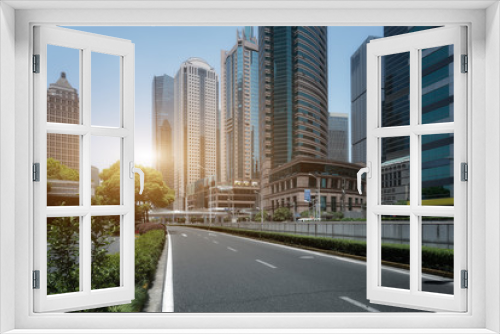 Fototapeta Naklejka Na Ścianę Okno 3D - City road and modern building background