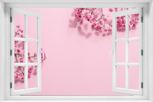 Fototapeta Naklejka Na Ścianę Okno 3D - Pink Gypsophila flower on pastel background with copyspace