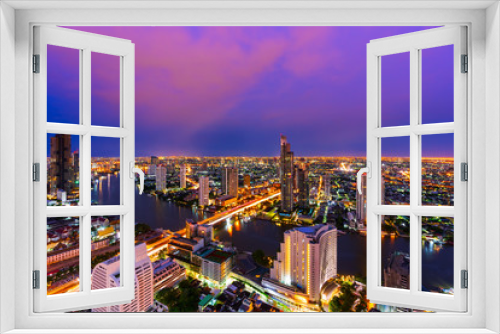 Fototapeta Naklejka Na Ścianę Okno 3D - Bangkok city with Chao Phraya River at twilight, Thailand