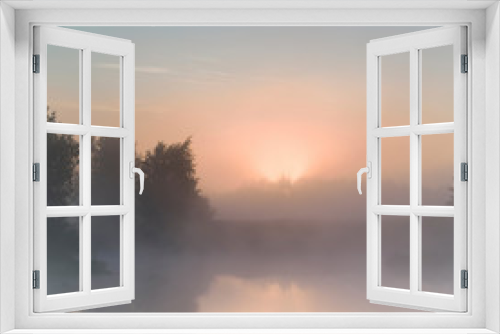 Fototapeta Naklejka Na Ścianę Okno 3D - morning mist over the river