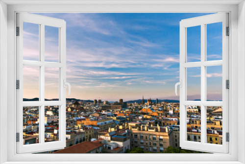 Fototapeta Naklejka Na Ścianę Okno 3D - Barcelona, Catalonia, Europe, Spain, September 22, 2019. Top panoramic view of the Barcelona landscape. Historical buildings in the background.