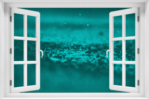 Fototapeta Naklejka Na Ścianę Okno 3D - Rain water drops on rain water. heavy rain falling and water splashing useful background.