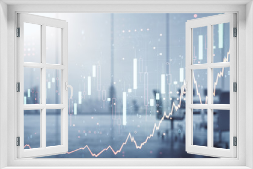 Fototapeta Naklejka Na Ścianę Okno 3D - Multi exposure of abstract virtual financial graph hologram on a modern conference room background, forex and investment concept