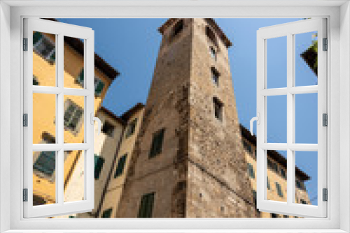 Fototapeta Naklejka Na Ścianę Okno 3D - Torre del Campano (tower of the bell, Italian) , XII Century, medieval bell tower in Pisa downtown, in Via Domenico Cavalca. Tuscany, Italy, Europe