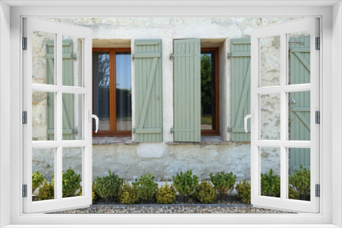 Fototapeta Naklejka Na Ścianę Okno 3D - open wooden window shutters on a french house