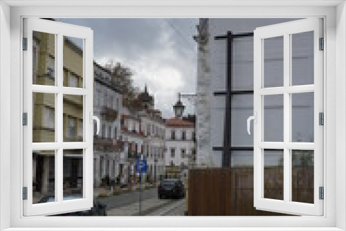 Fototapeta Naklejka Na Ścianę Okno 3D - Street in Alcobaca, village  Monastery in Portugal.. UNESCO World Heritage Site.