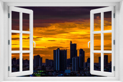 Fototapeta Naklejka Na Ścianę Okno 3D - Panorama view of panoramic city views, overlooking a wide range of high-rise buildings, blurred breezes, residential distribution (condominiums, offices, expressways)