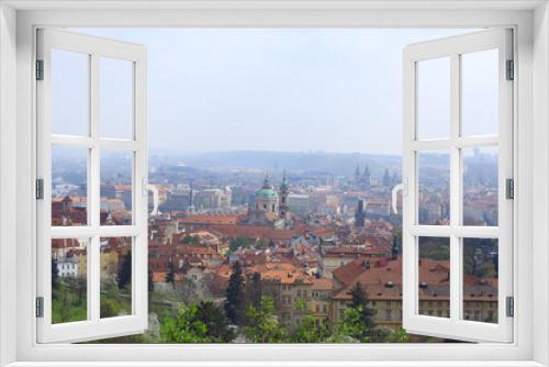 Fototapeta Naklejka Na Ścianę Okno 3D - Prague view / panoramic landscape of the czech republic, Prague view with red roofs of houses from above, landscape in the European capital