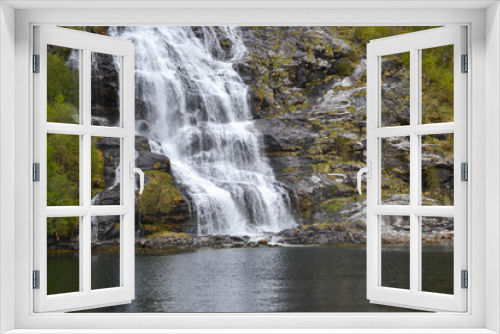Fototapeta Naklejka Na Ścianę Okno 3D - Falls in mountains of Norway in rainy weather. Norway waterfalls