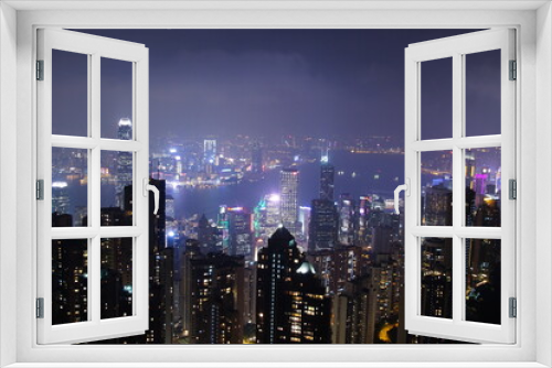 Fototapeta Naklejka Na Ścianę Okno 3D - Night cityscape of Hong Kong from Victoria peak