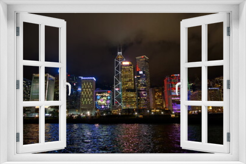 Fototapeta Naklejka Na Ścianę Okno 3D - Modern city at night, Hong Kong