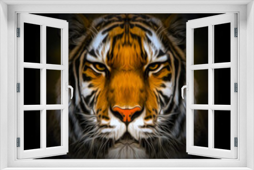 Fototapeta Naklejka Na Ścianę Okno 3D - tiger on black background
