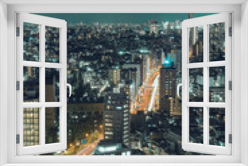 Fototapeta Naklejka Na Ścianę Okno 3D - Night view of Tokyo City, traffics and buildings.
