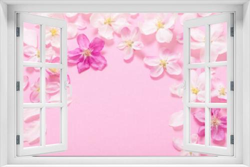 Fototapeta Naklejka Na Ścianę Okno 3D - pink  apple flowers on pink background