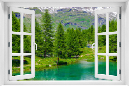 Fototapeta Naklejka Na Ścianę Okno 3D - monte cervino and lago blu