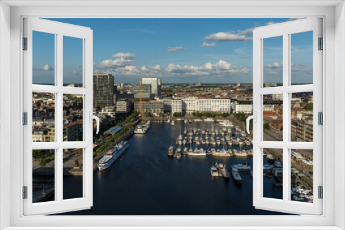 Fototapeta Naklejka Na Ścianę Okno 3D - Antwerp cityscape, with an aerial view of Willemdok, Antwerp's yacht marina