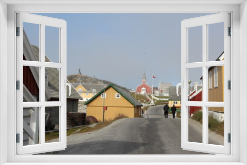 Fototapeta Naklejka Na Ścianę Okno 3D - A street in the city of Nuuk, the capital of Greenland.