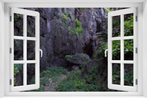 Fototapeta Naklejka Na Ścianę Okno 3D - 南国の緑に囲まれた両側が岩壁の一本道