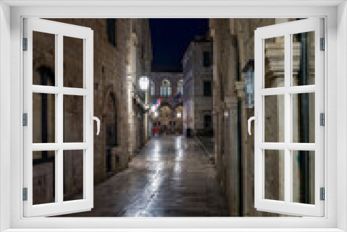 Fototapeta Naklejka Na Ścianę Okno 3D - Old City of Dubrovnik. Narrow street of medieval town at night, Dalmatia Croatia
