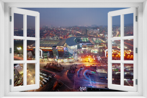 Fototapeta Naklejka Na Ścianę Okno 3D - The wonderful night view of cityscape and car light.