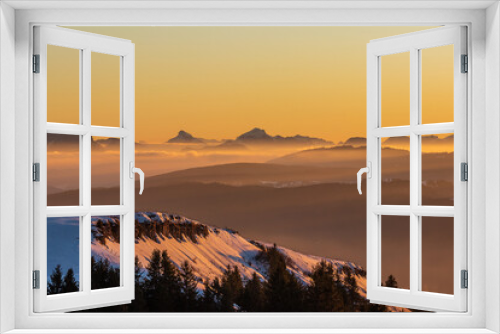 Fototapeta Naklejka Na Ścianę Okno 3D - Sunset sur le plateau du Semnoz