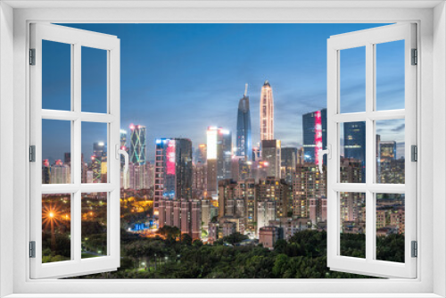 Fototapeta Naklejka Na Ścianę Okno 3D - Night view of the skyline of Futian CBD Financial District in Shenzhen