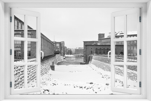 Fototapeta Naklejka Na Ścianę Okno 3D - Black and white landscape from industrial sceneries of Tampere, Finland